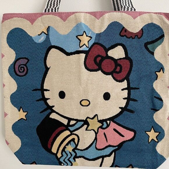 NEW Hello Kitty Tote Bag Purse Sanrio Blue‎ Canvas Zipper Closure Pocket Travel - Picture 3 of 8